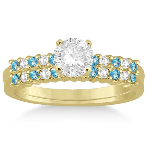 Petite Diamond & Blue Topaz Bridal Set 18k Yellow Gold (0.35ct)