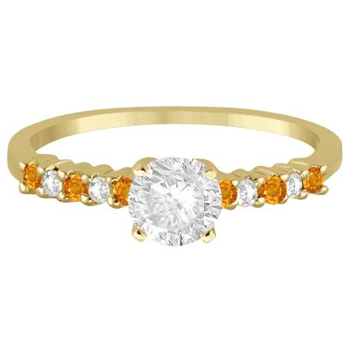 Petite Diamond & Citrine Engagement Ring 14k Yellow Gold (0.15ct)
