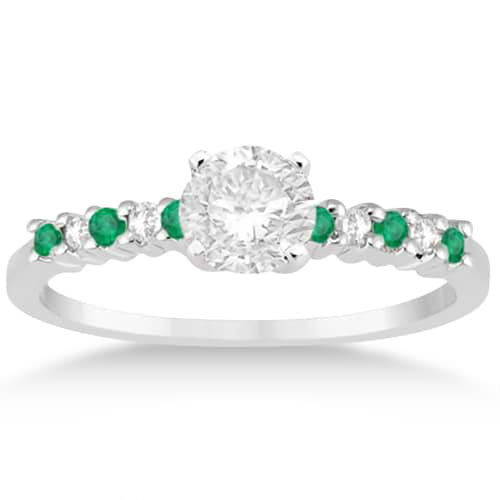 Petite Diamond & Emerald Engagement Ring 18k White Gold (0.15ct)