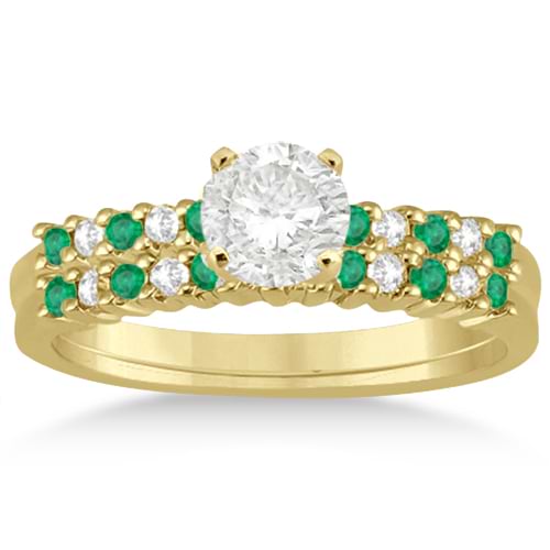 Petite Diamond & Emerald Bridal Set 14k Yellow Gold (0.35ct)