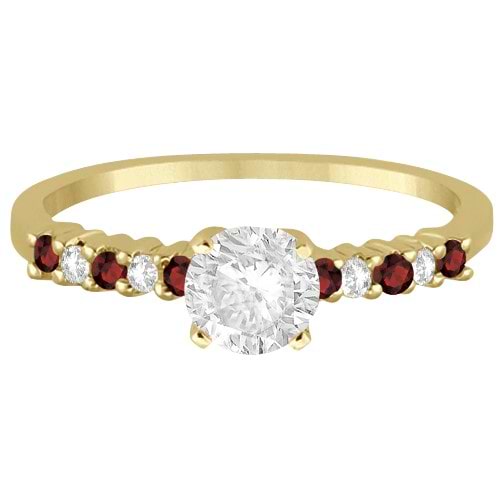 Petite Diamond & Garnet Engagement Ring 18k Yellow Gold (0.15ct)