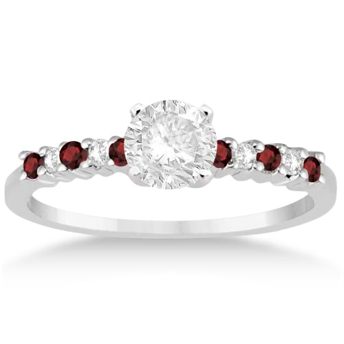 Petite Diamond & Garnet Engagement Ring Palladium (0.15ct)
