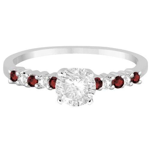 Petite Diamond & Garnet Engagement Ring Platinum (0.15ct)