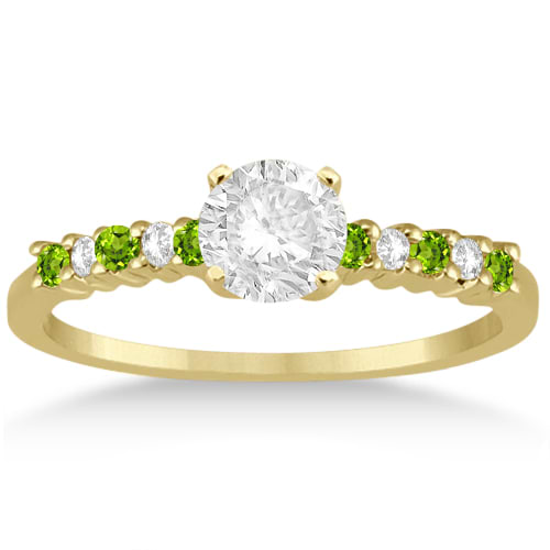 Petite Diamond & Peridot Engagement Ring 14k Yellow Gold (0.15ct)