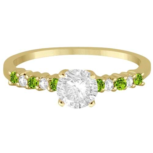 Petite Diamond & Peridot Engagement Ring 18k Yellow Gold (0.15ct)