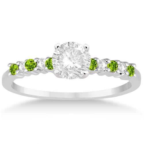 Petite Diamond & Peridot Engagement Ring Palladium (0.15ct)