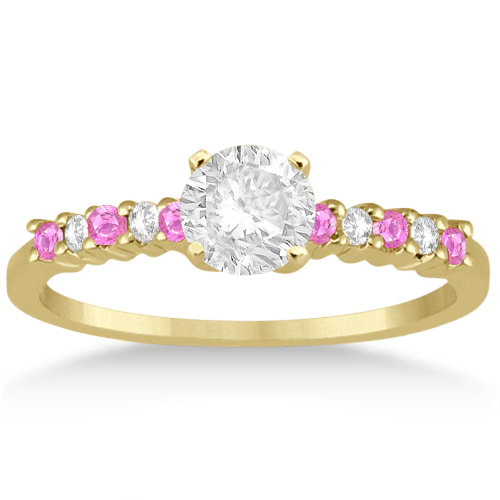 Diamond & Pink Sapphire Engagement Ring 14k Yellow Gold (0.15ct)