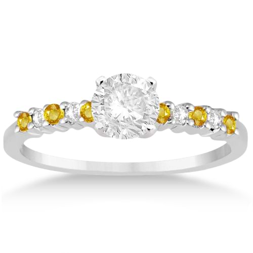 Diamond & Yellow Sapphire Engagement Ring 14k White Gold (0.15ct)
