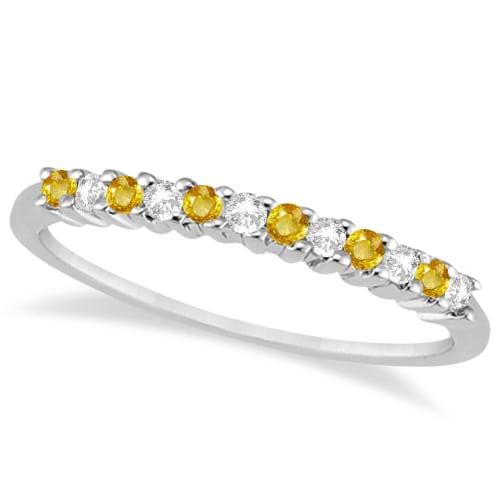 Diamond & Yellow Sapphire Wedding Band 14k White Gold (0.20ct)