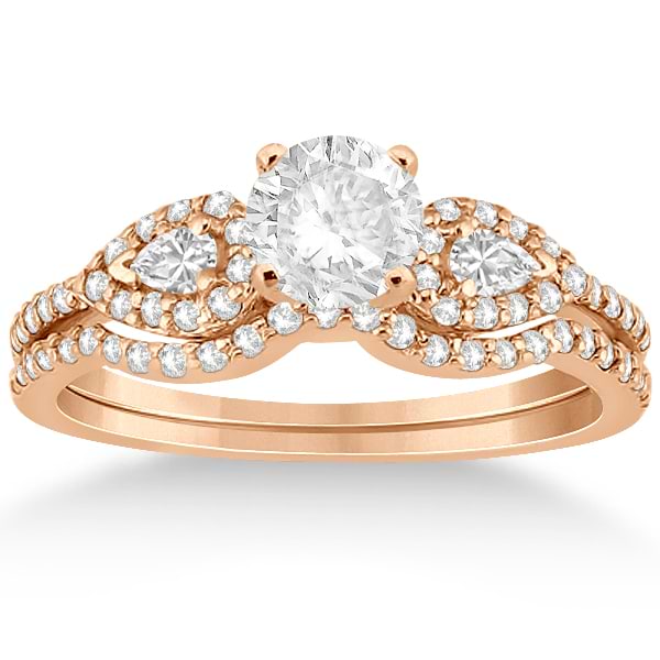 Pear Shaped Diamond Engagment Ring & Band 14k Rose Gold (0.46ct)