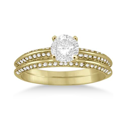 Knife Edge Engagement Ring & Wedding Band Set 14k Yellow Gold (0.52ct)