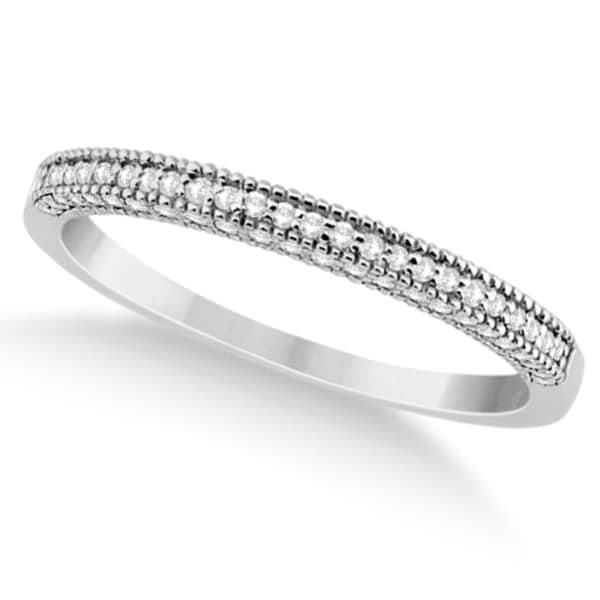 Micro Pave Milgrain Edge Diamond Wedding Ring 18k White Gold (0.18ct)