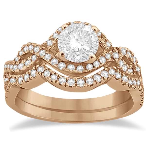 Diamond Infinity Halo Engagement Ring & Band Set 18K Rose Gold (0.60ct)