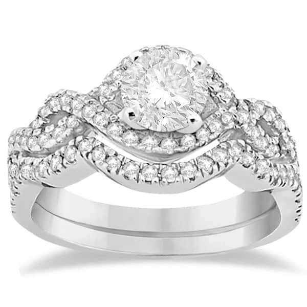 Diamond Infinity Halo Engagement Ring & Band Set 18K White Gold (0.60ct)