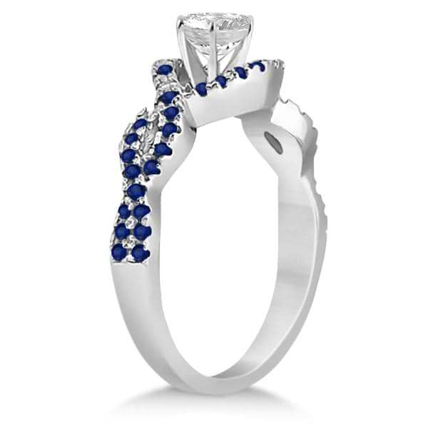 Blue Sapphire Infinity Halo Engagement Ring & Band Set Palladium (0.60ct)