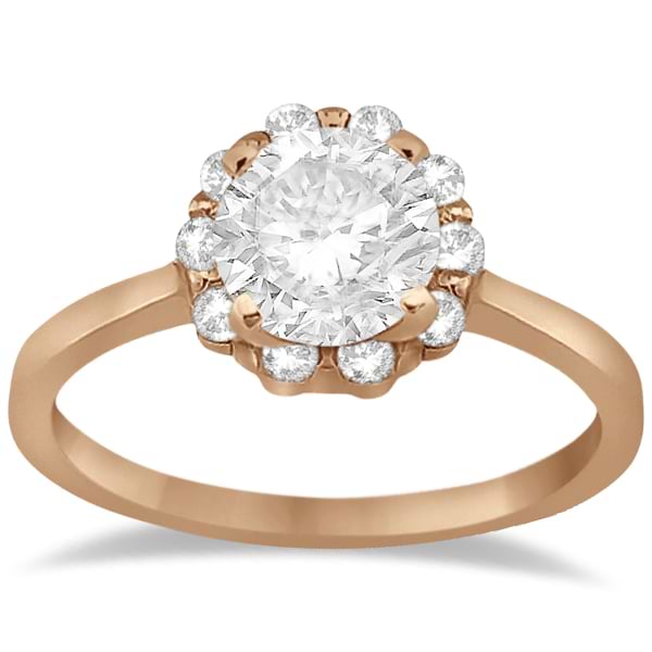 Floral Diamond Halo Engagement Ring Setting 18k Rose Gold (0.20ct)