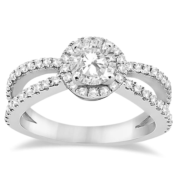 Diamond Halo Split Shank Engagement Ring 18k White Gold (0.46ct)