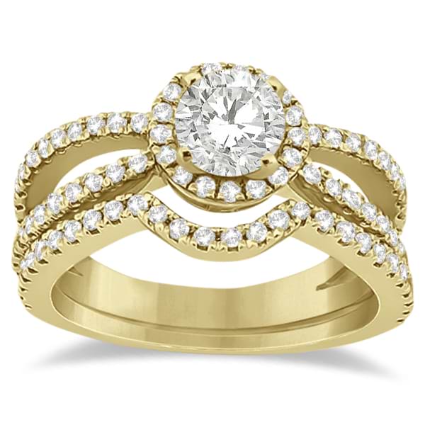 Diamond Halo Split Shank Engagement Bridal Set 18k Yellow Gold (0.67ct)