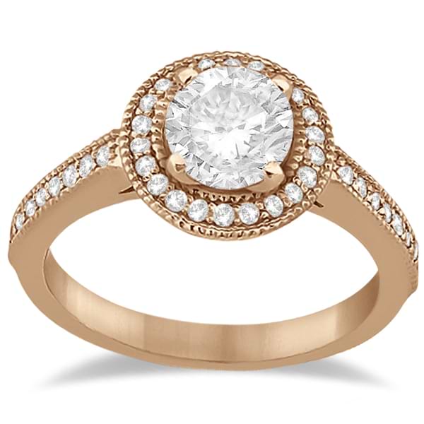Vintage Diamond Halo Engagement Ring Setting 14K Rose Gold (0.33ct)