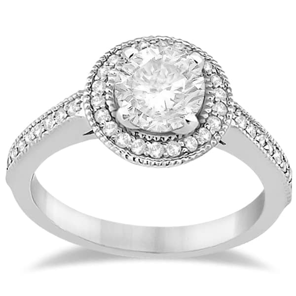 Vintage Diamond Halo Engagement Ring Setting 14K White Gold (0.33ct)