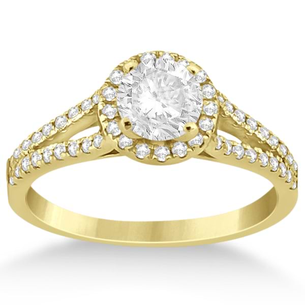 Angels Halo Split Shank Diamond Engagement Ring 14k Yellow Gold 0.43ct