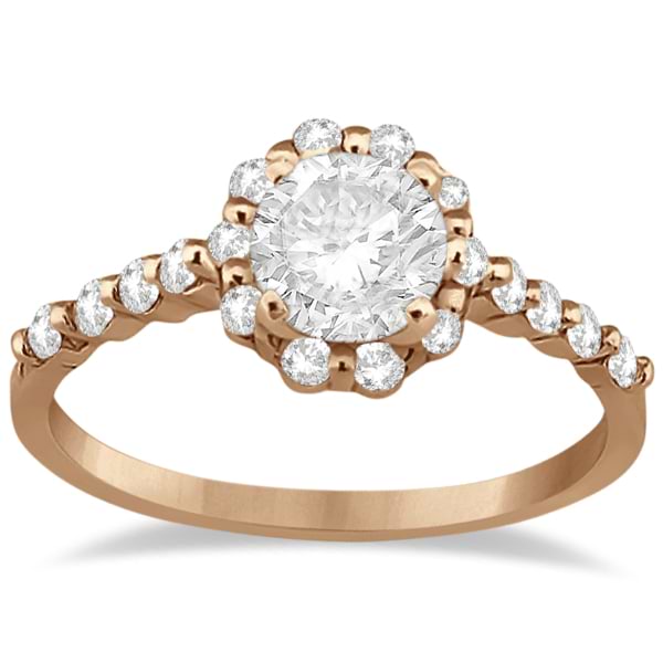 Halo Diamond Semi Eternity Engagement Ring 14K Rose Gold (0.36ct)
