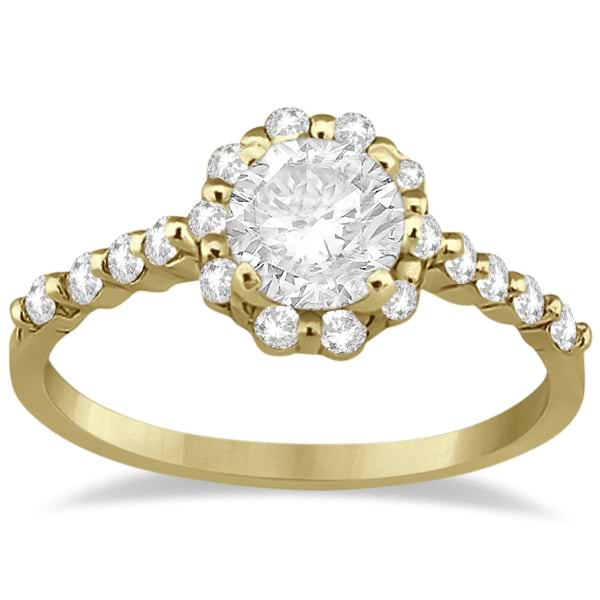 Halo Diamond Semi Eternity Engagement Ring 14K Yellow Gold (0.36ct)