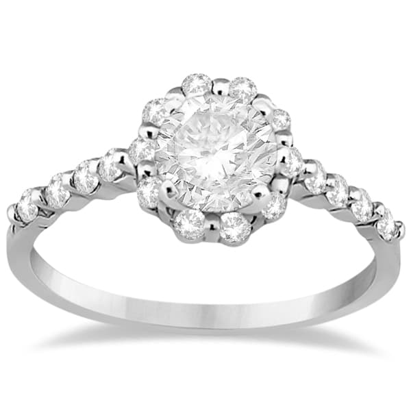 Halo Diamond Semi Eternity Engagement Ring 18K White Gold (0.36ct)