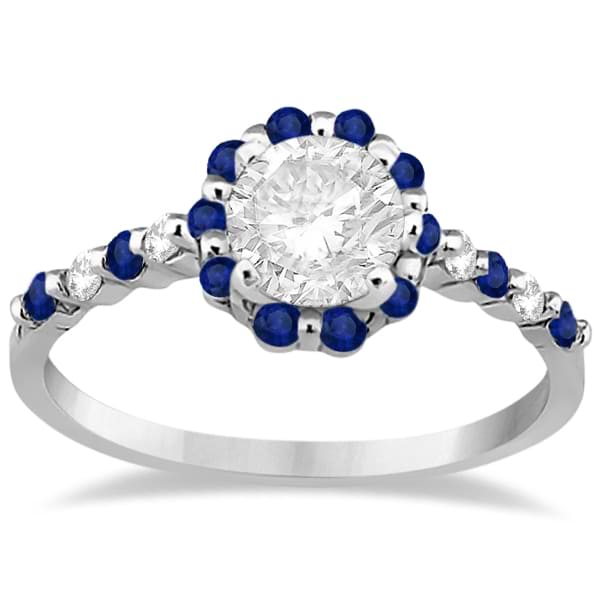 Diamond and Sapphire Halo Engagement Ring 14K White Gold (0.64ct)