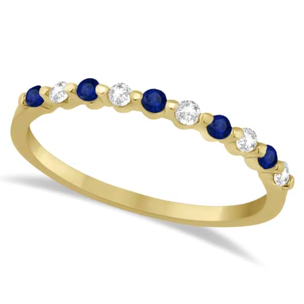 Diamond and Blue Sapphire Wedding Band 18K Yellow Gold (0.30ct)