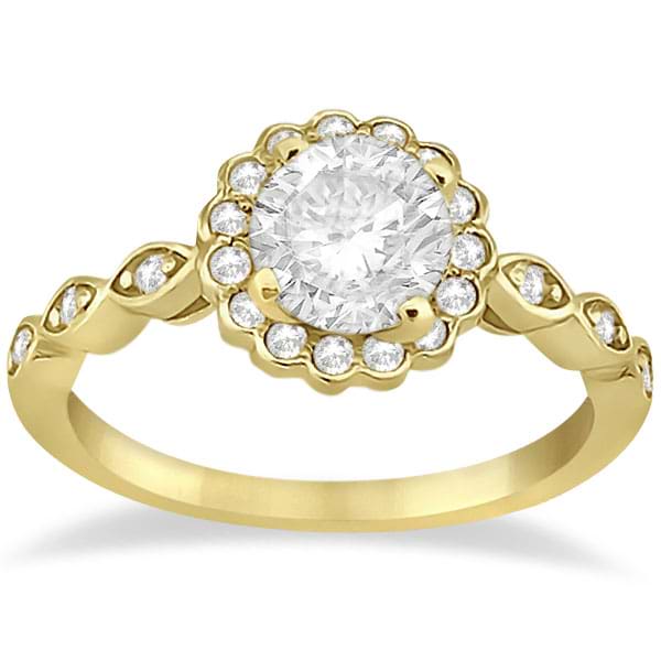 Floral Halo Diamond Marquise Engagement Ring 14k Yellow Gold (0.24ct)