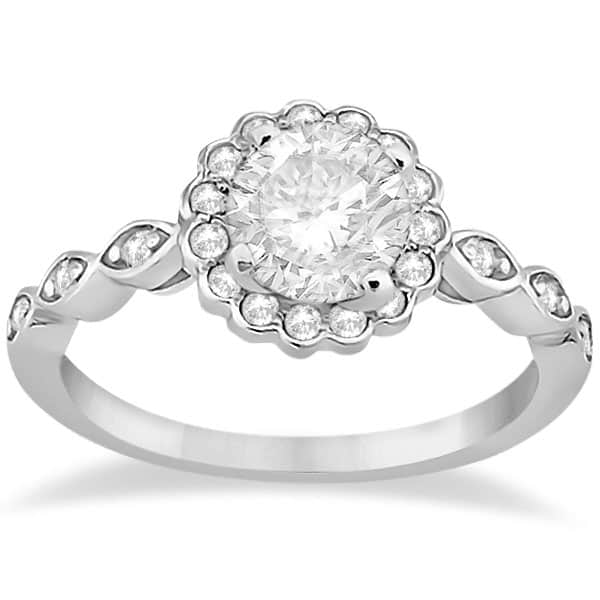 Floral Halo Diamond Marquise Engagement Ring 18k White Gold (0.24ct)
