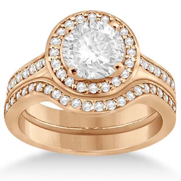 Carved Heart Diamond Engagement Ring & Band 14k Rose Gold (0.55ct)