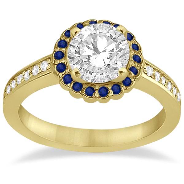 Halo Diamond & Blue Sapphire Engagement Ring 14k Yellow Gold (0.62ct)