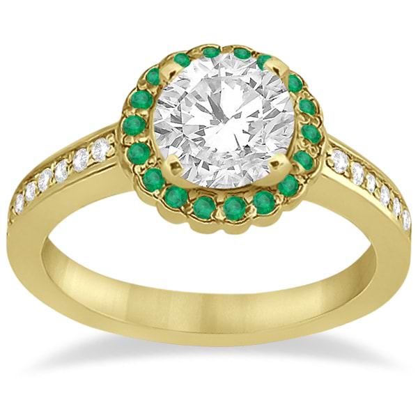 Halo Diamond and Emerald Engagement Ring 14k Yellow Gold (0.62ct)