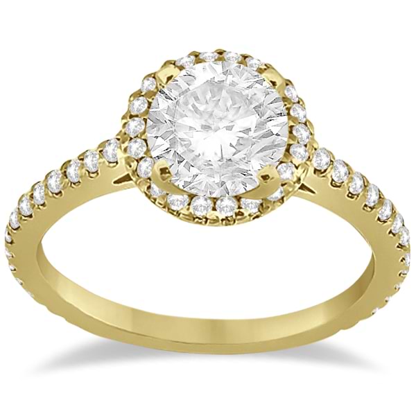 Micro-Pave Halo Diamond Eternity Engagement Ring 14K Yellow Gold (0.51ct)