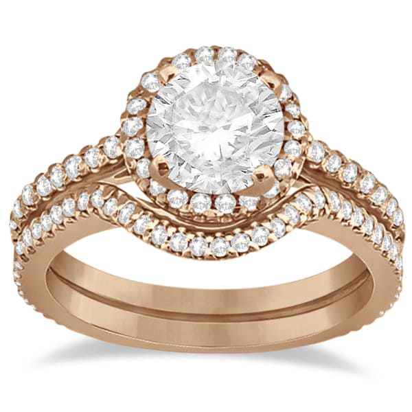 Halo Diamond Eternity Engagement Ring & Wedding Band 14K Rose Gold (0.75ct)