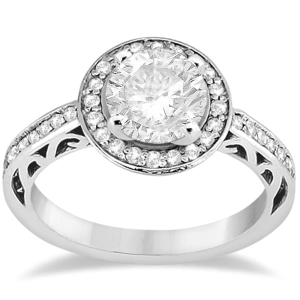 Pave Diamond Halo Carved Engagement Ring 18K White Gold (0.31ct)