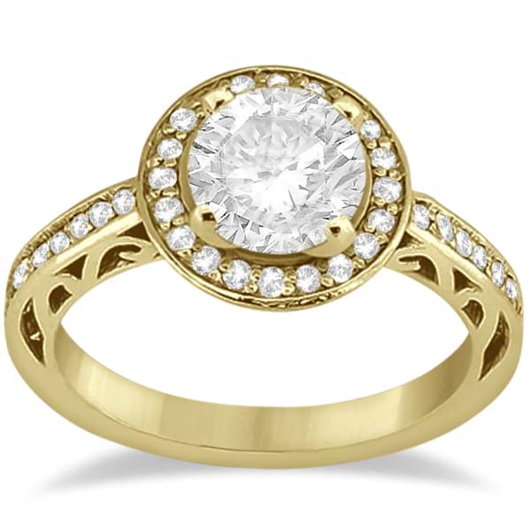 Pave Diamond Halo Carved Engagement Ring 18K Yellow Gold (0.31ct)