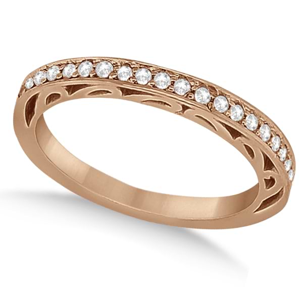 Carved Semi-Eternity Diamond Wedding Ring 14K Rose Gold (0.22ct)