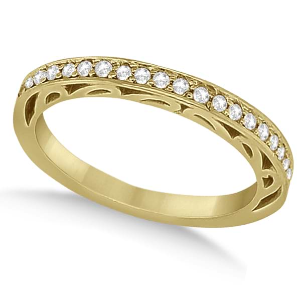 Carved Semi-Eternity Diamond Wedding Ring 14K Yellow Gold (0.22ct)