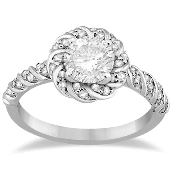 Diamond Halo Rope Engagement Ring Setting 14k White Gold (0.27ct)