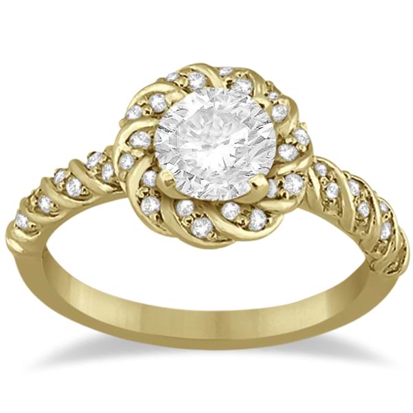 Diamond Halo Rope Engagement Ring Setting 18k Yellow Gold (0.27ct)