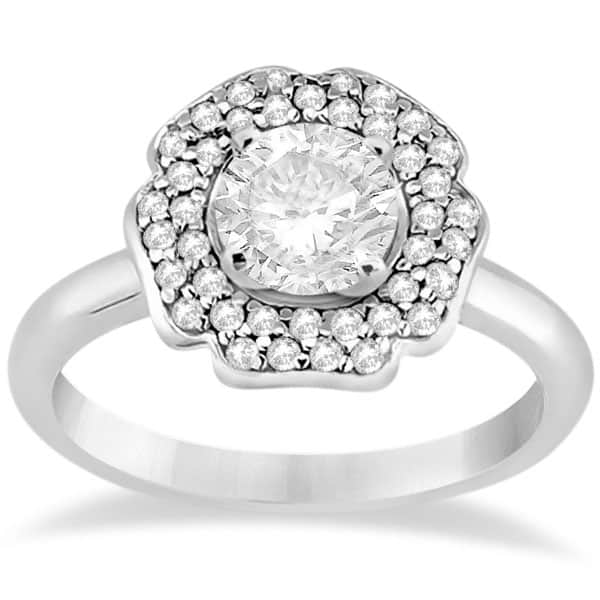 Halo Diamond Flower Engagement Ring Setting 14k White Gold (0.30ct)