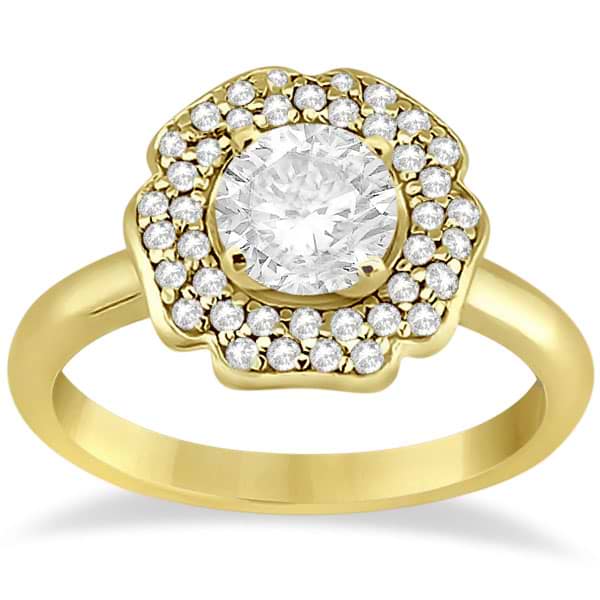Halo Diamond Flower Engagement Ring Setting 14k Yellow Gold (0.30ct)