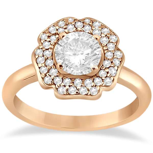 Halo Diamond Flower Engagement Ring Setting 18k Rose Gold (0.30ct)
