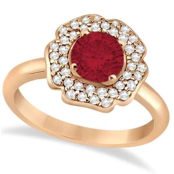 Halo Diamond Flower Ruby Engagement Ring 14k Rose Gold (1.30ct)