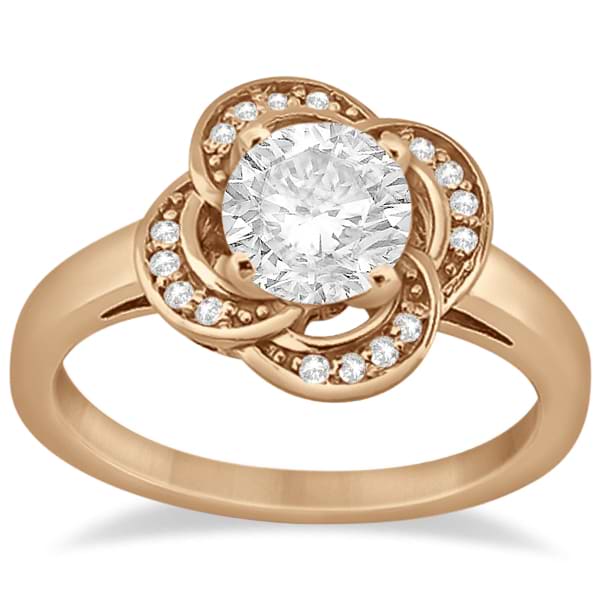 Halo Diamond Floral Engagement Ring Setting 18k Rose Gold (0.12ct)