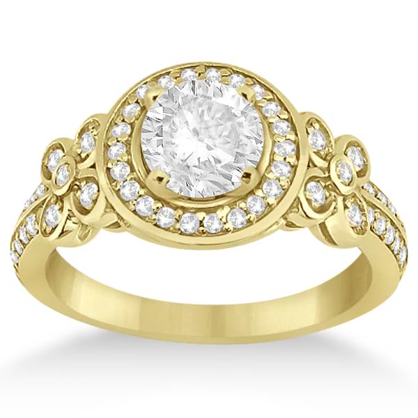 Floral Halo Half Eternity Diamond Ring in 18k Yellow Gold (0.35ct)