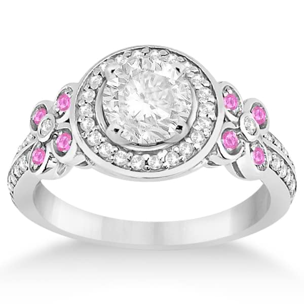 Diamond & Pink Sapphire Floral Halo Engagement Ring 14k White Gold (0.35ct)